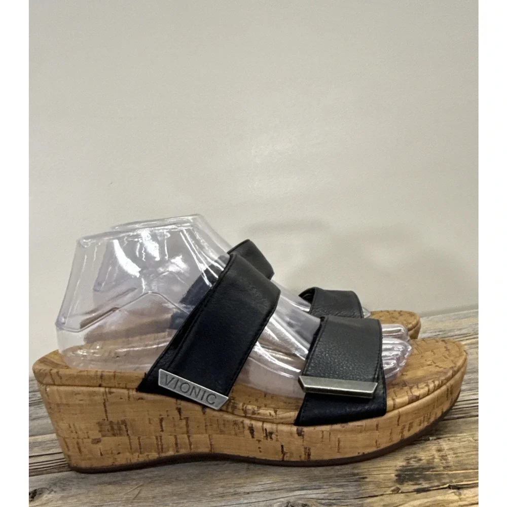 VIONIC Pepper Platform Wedge Sandals- Wide Strap/Black/Open Toe -Wmns Sz 9 Chrty